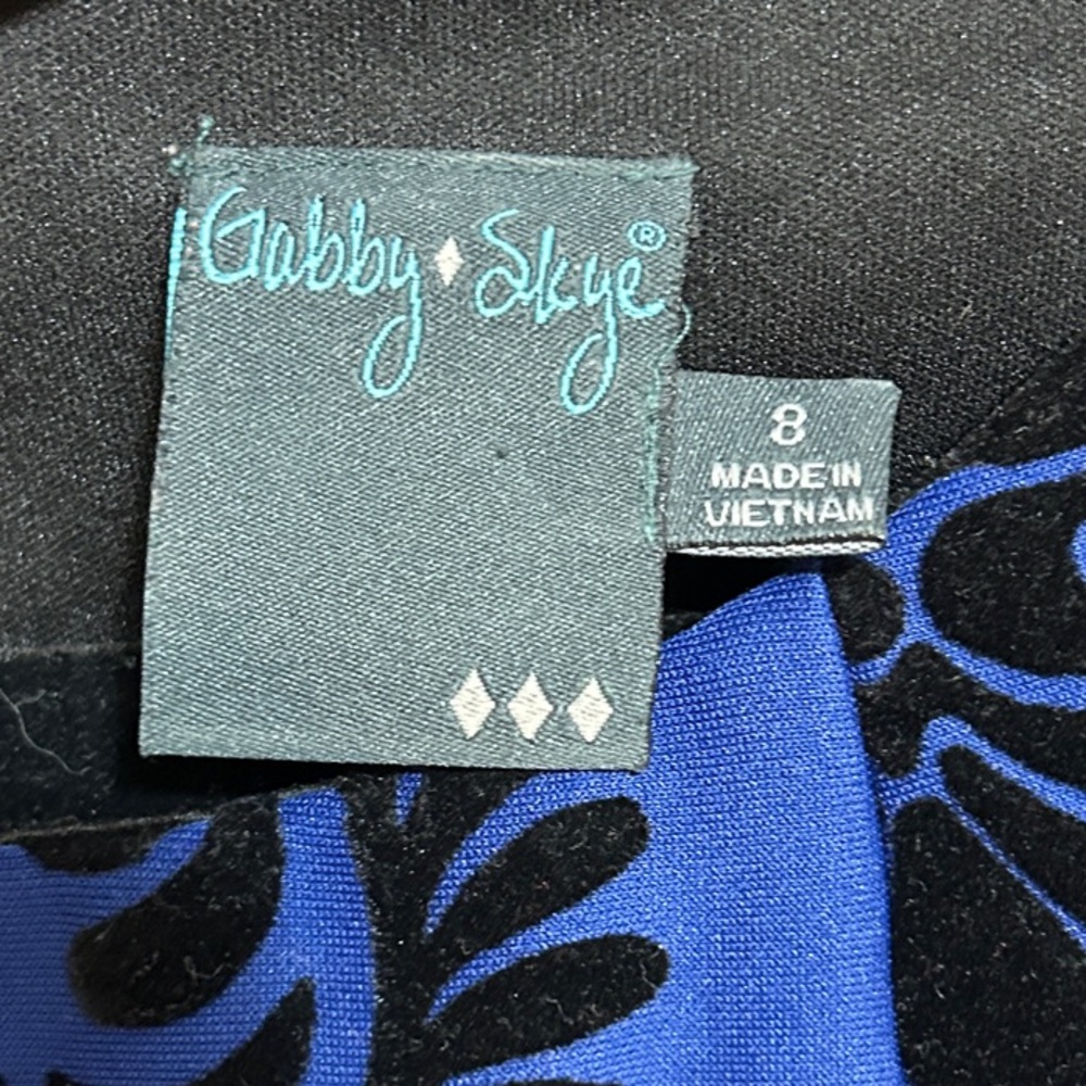 Gabby Skye Sleeveless Blue & Black Embossed Damask Fit-and-Flare Dress Size 8 - Picture 7 of 9